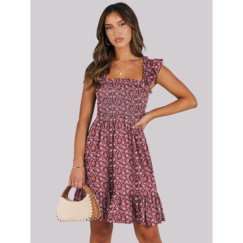 Floral Red Pink Women's Summer Casual Dress 2026 Sundress